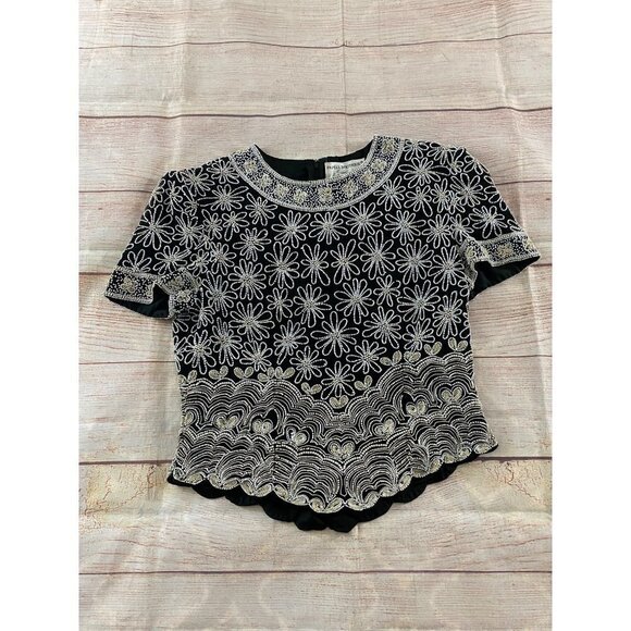 Pappell Boutique Women's Beaded Embellished 100% Silk Blouse - Medium - Picture 5 of 11